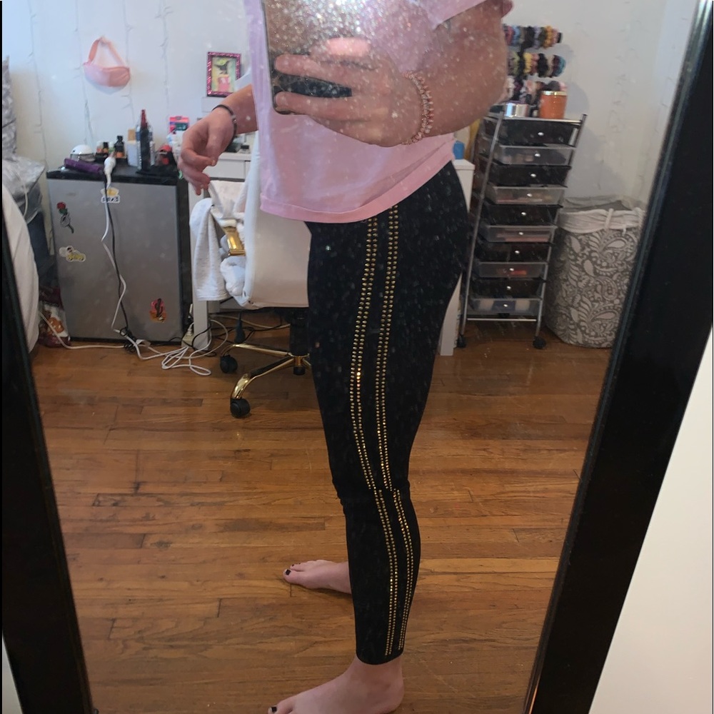 Black and gold studded leggings